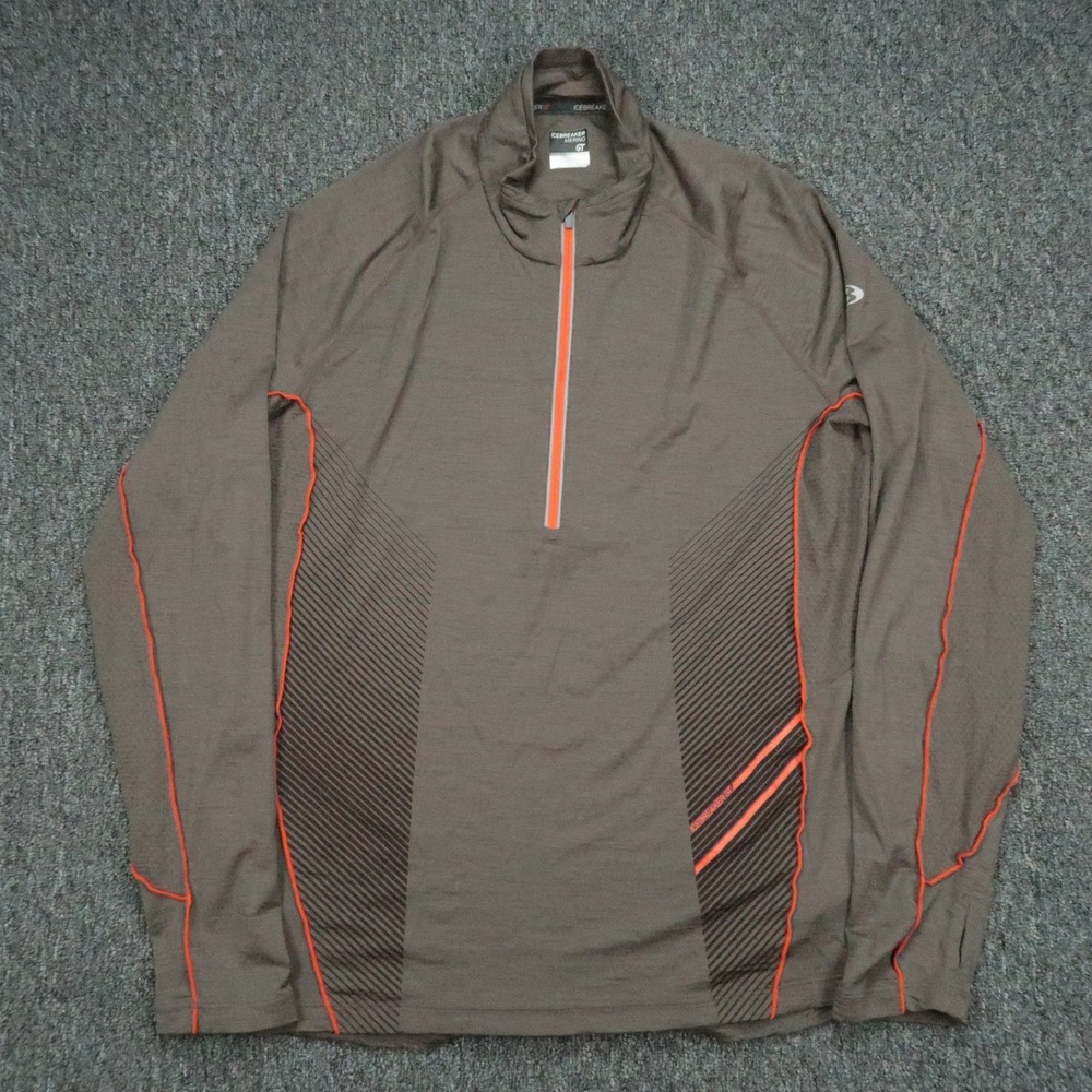 Icebreaker‎ Pullover Mens Large Brown GT Merino Wool Quarter Zip Performance